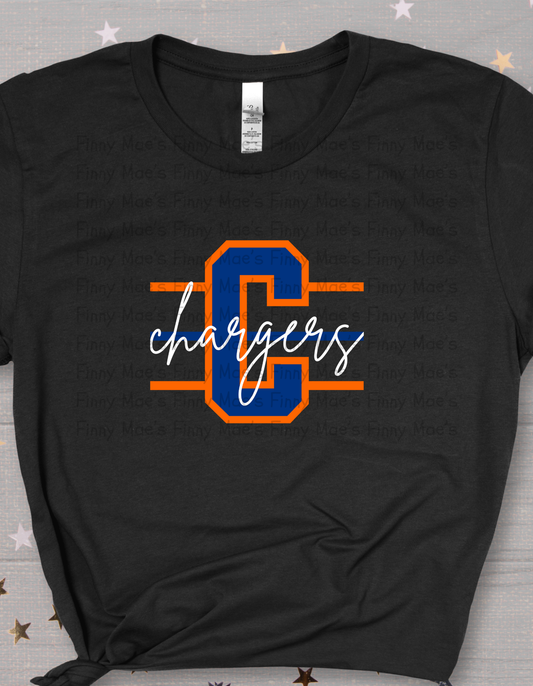 Edison Chargers Block "C" with Script Font | Adult Tee
