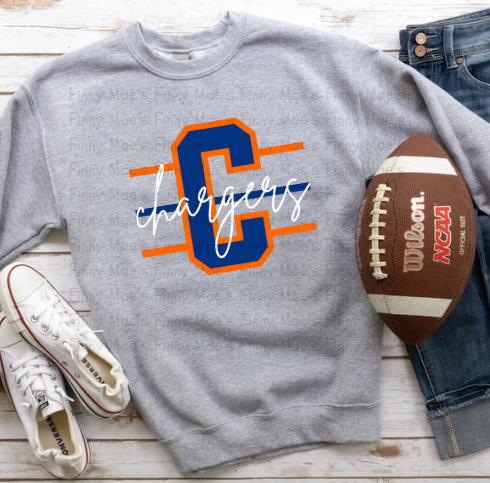 Edison Chargers Block "C" with Script Font | Adult Crewneck Sweatshirt