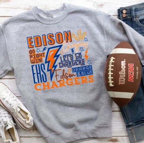 Edison Chargers Typography | Youth Crew Sweatshirt