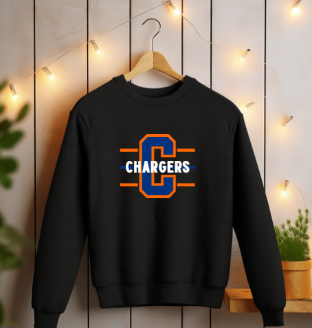 Edison Chargers Block "C" with Varsity Font | Adult Crewneck Sweatshirt